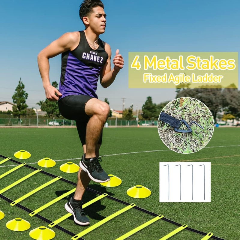 Rainmae Speed & Agility Ladder Training Equipment Set, Includes 12 Rung 20ft Agility Ladder, 4 Agility Hurdles,12 Disc Cones, 1 Resistance Parachute for Training Football Soccer Basketball Athletes - Image 4